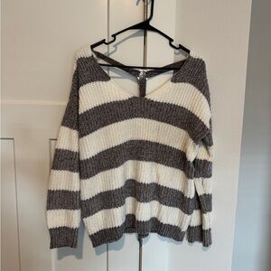 Striped Gray and White Women's Sweater